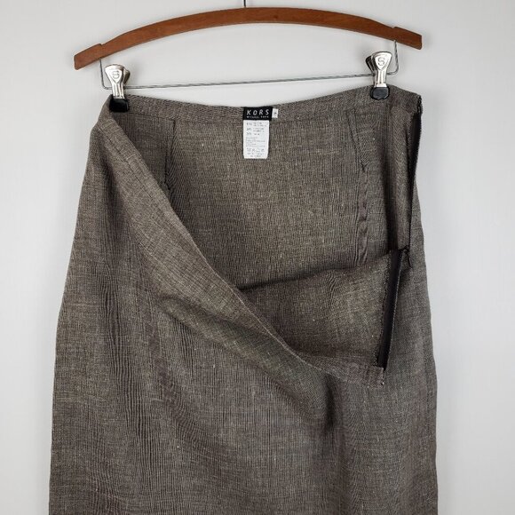 Kors Michael Kors Linen Blend Knee Length Skirt Brown Made in Italy Size 14 - Picture 3 of 4